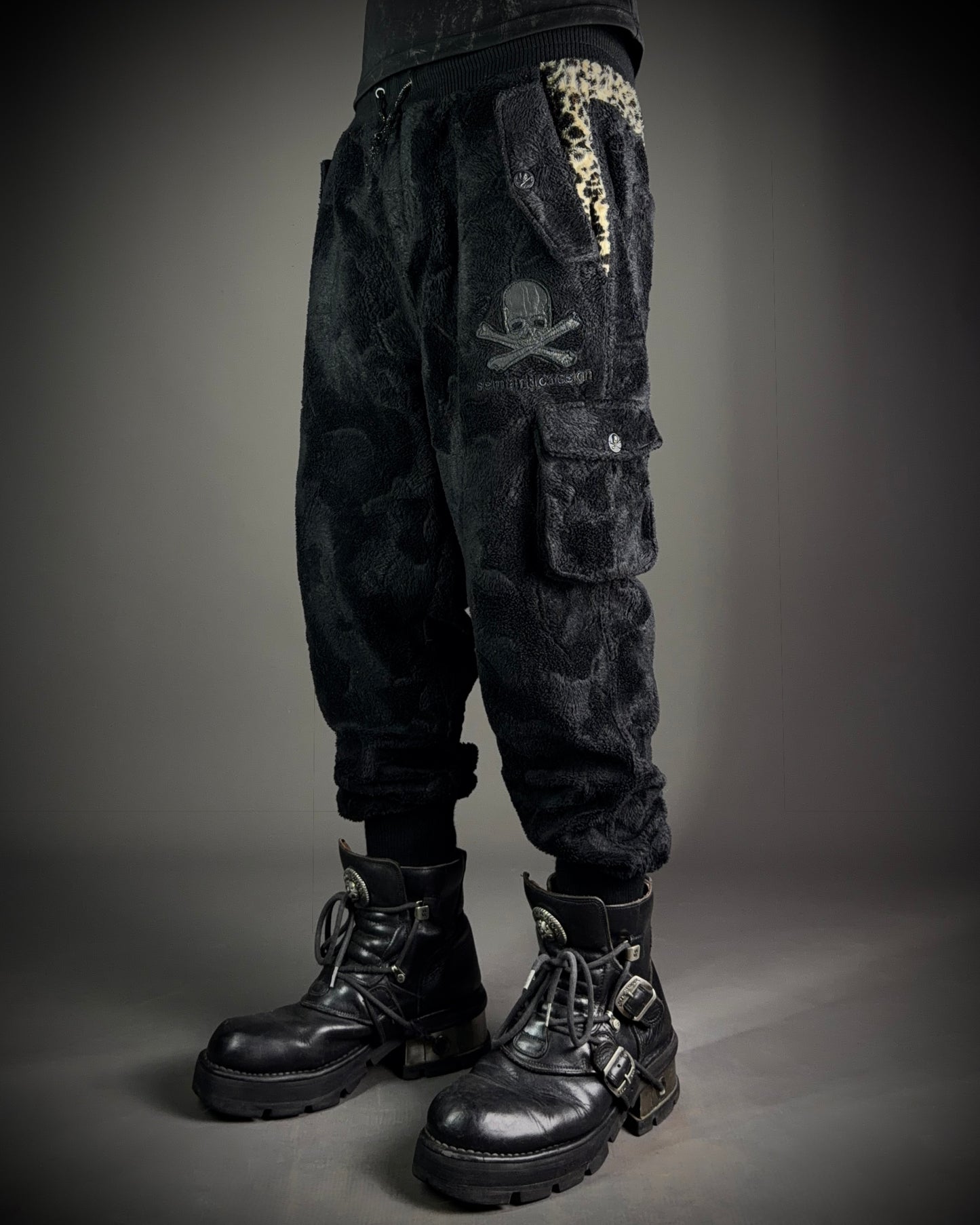 Roen × Semantic Design Skull Faux Fur Cargo Jogger Pants