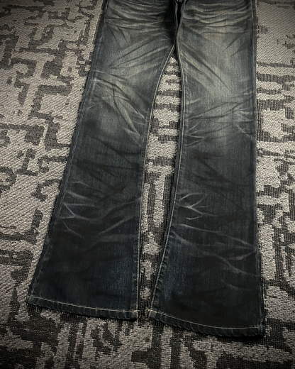 Tornado Mart Whiskered Blue black curve leg Boot Cut Jeans