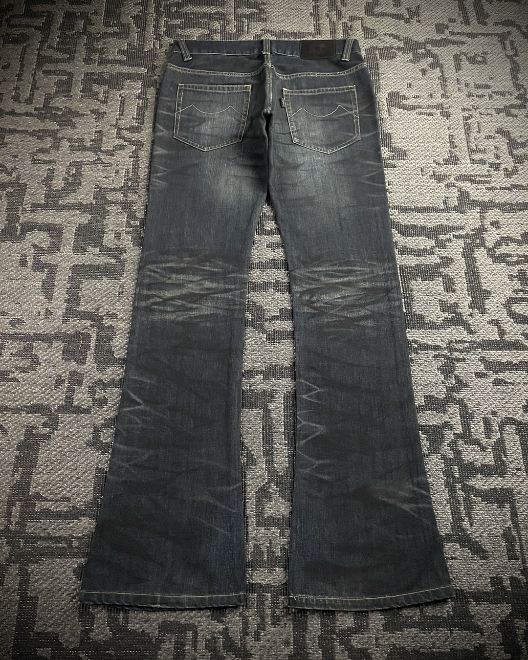 Tornado Mart Whiskered Blue black curve leg Boot Cut Jeans