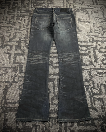 Tornado Mart Whiskered Blue black curve leg Boot Cut Jeans