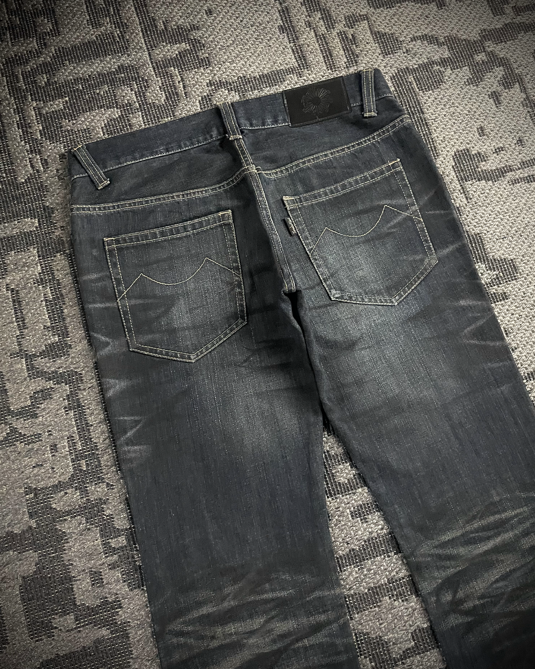 Tornado Mart Whiskered Blue black curve leg Boot Cut Jeans