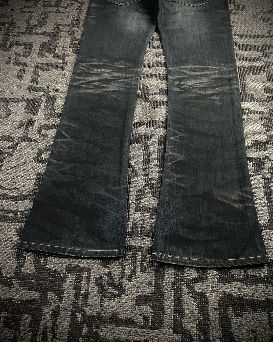 Tornado Mart Whiskered Blue black curve leg Boot Cut Jeans