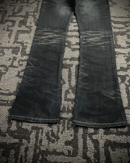 Tornado Mart Whiskered Blue black curve leg Boot Cut Jeans