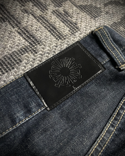 Tornado Mart Whiskered Blue black curve leg Boot Cut Jeans