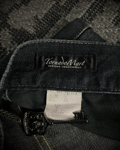 Tornado Mart Whiskered Blue black curve leg Boot Cut Jeans