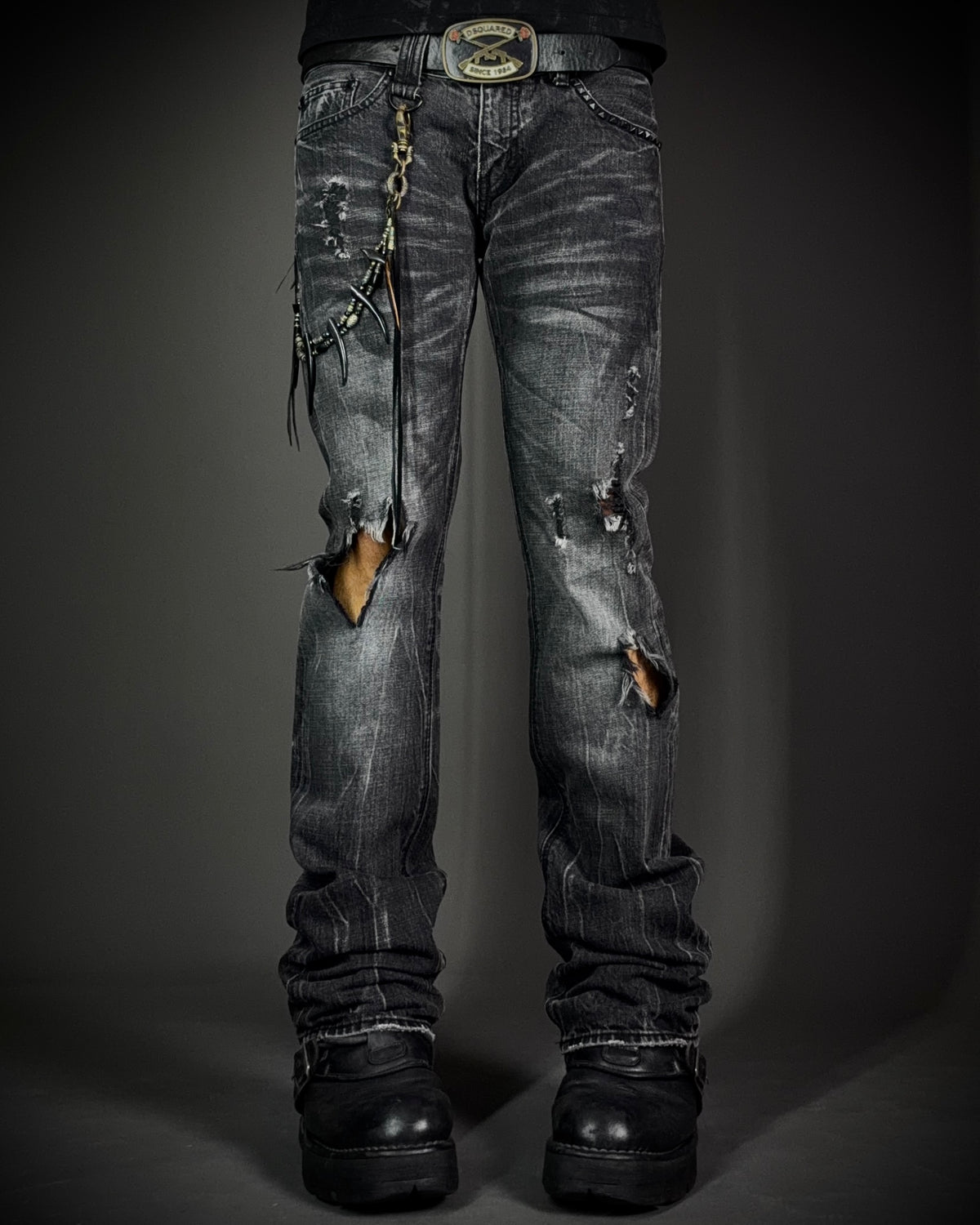 Black Baccara Whisker Fade Bootcut Jeans
