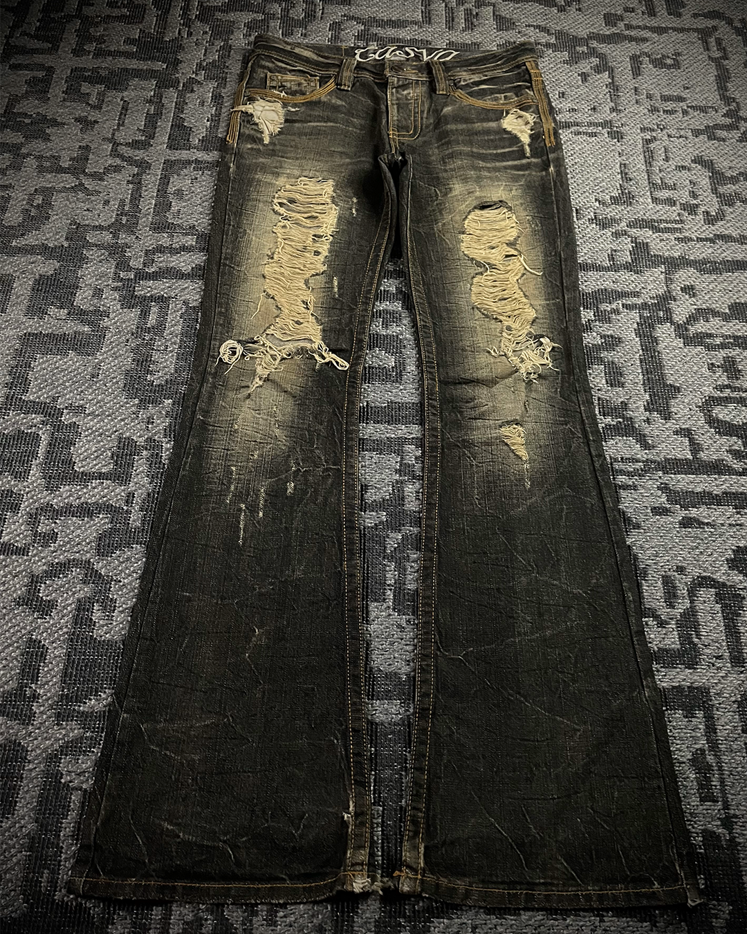 Casva Distressed Honeycomb Flared Denim