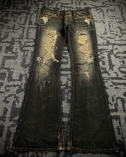 Casva Distressed Honeycomb Flared Denim
