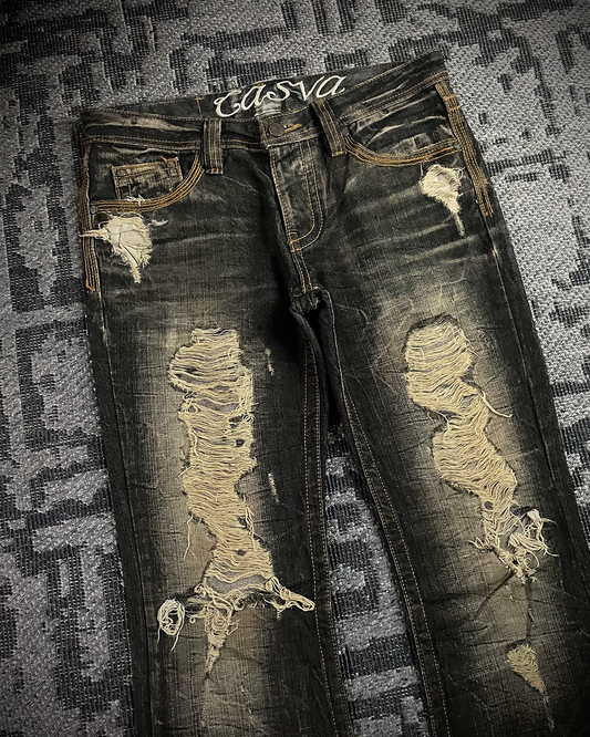 Casva Distressed Honeycomb Flared Denim