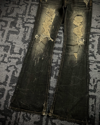 Casva Distressed Honeycomb Flared Denim