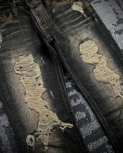 Casva Distressed Honeycomb Flared Denim