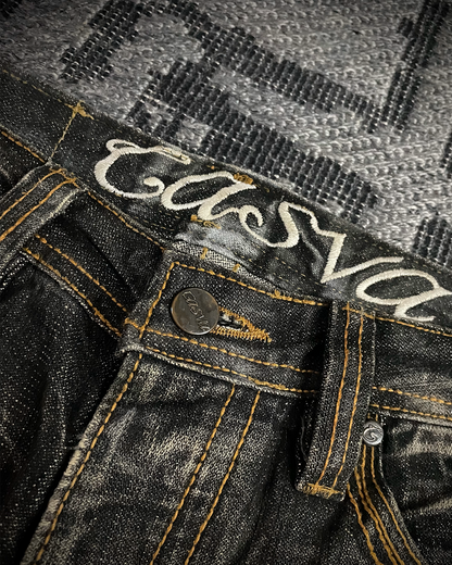 Casva Distressed Honeycomb Flared Denim