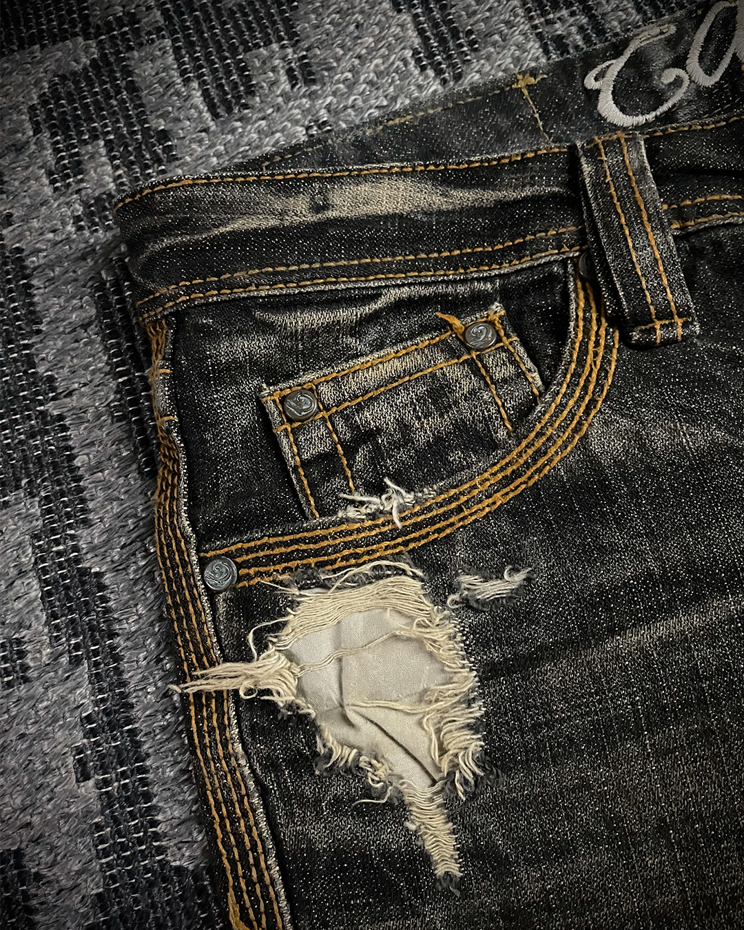 Casva Distressed Honeycomb Flared Denim