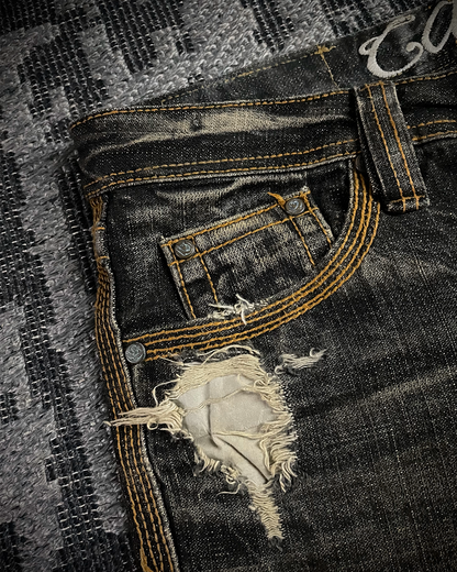 Casva Distressed Honeycomb Flared Denim