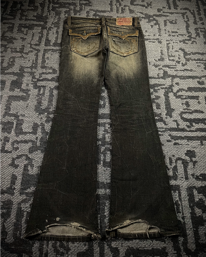 Casva Distressed Honeycomb Flared Denim