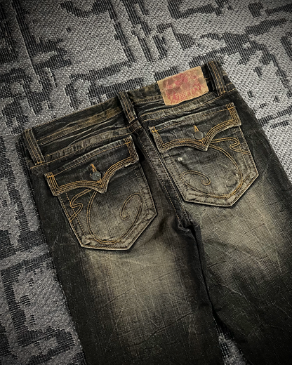 Casva Distressed Honeycomb Flared Denim