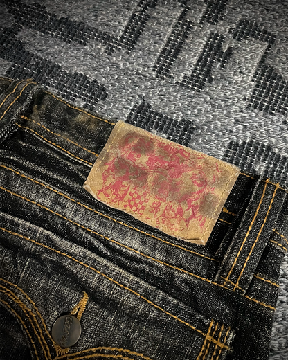 Casva Distressed Honeycomb Flared Denim