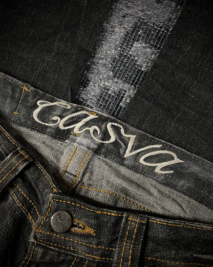 Casva Distressed Honeycomb Flared Denim