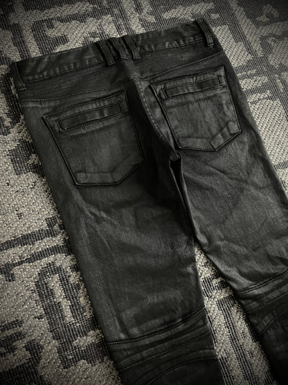 GENIE BLEU Waxed Biker Jeans