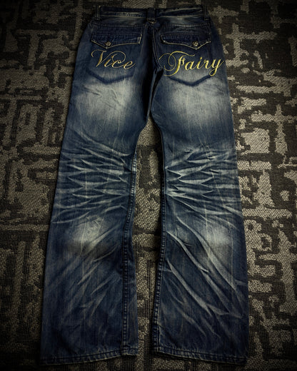 Vice Fairy Whiskered Distressed Bootcut Jeans