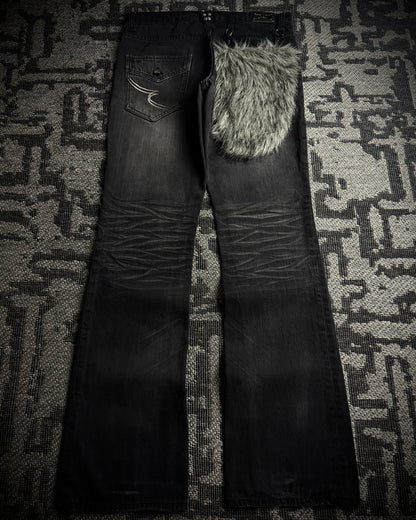 Semantic Design Detachable Fur Pouch Bootcut Denim