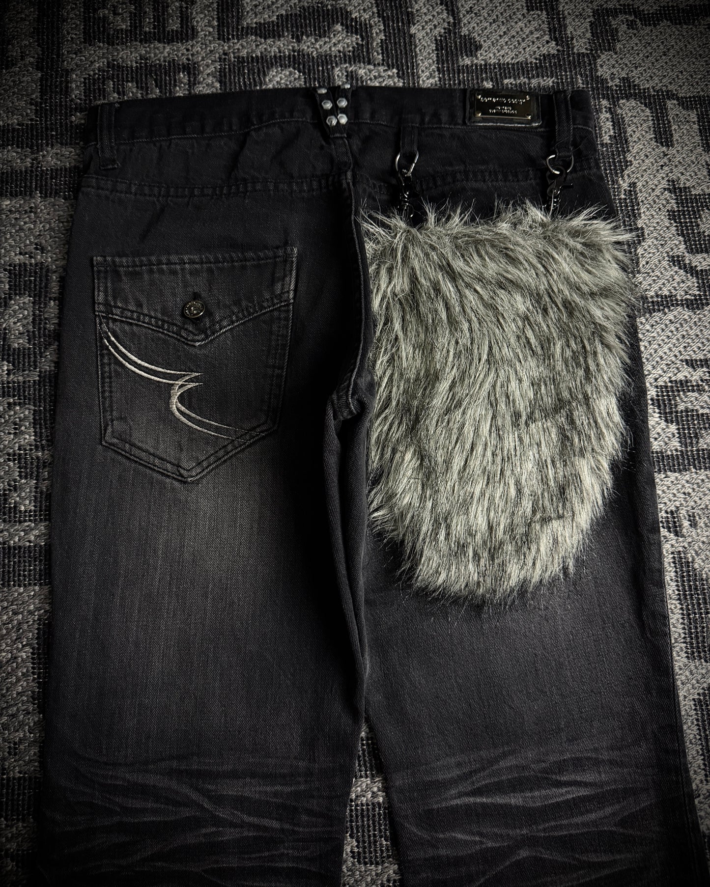 Semantic Design Detachable Fur Pouch Bootcut Denim