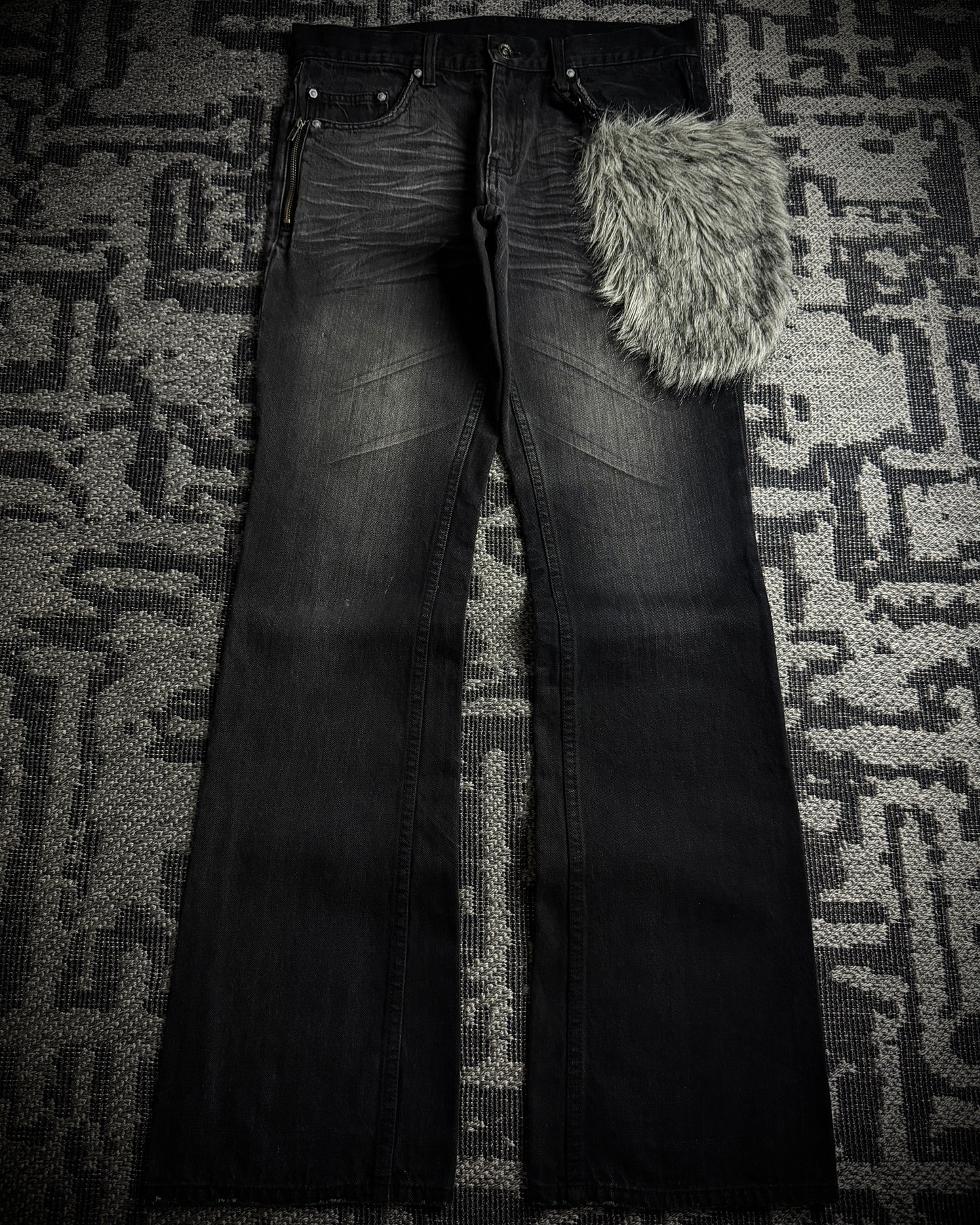 Semantic Design Detachable Fur Pouch Bootcut Denim