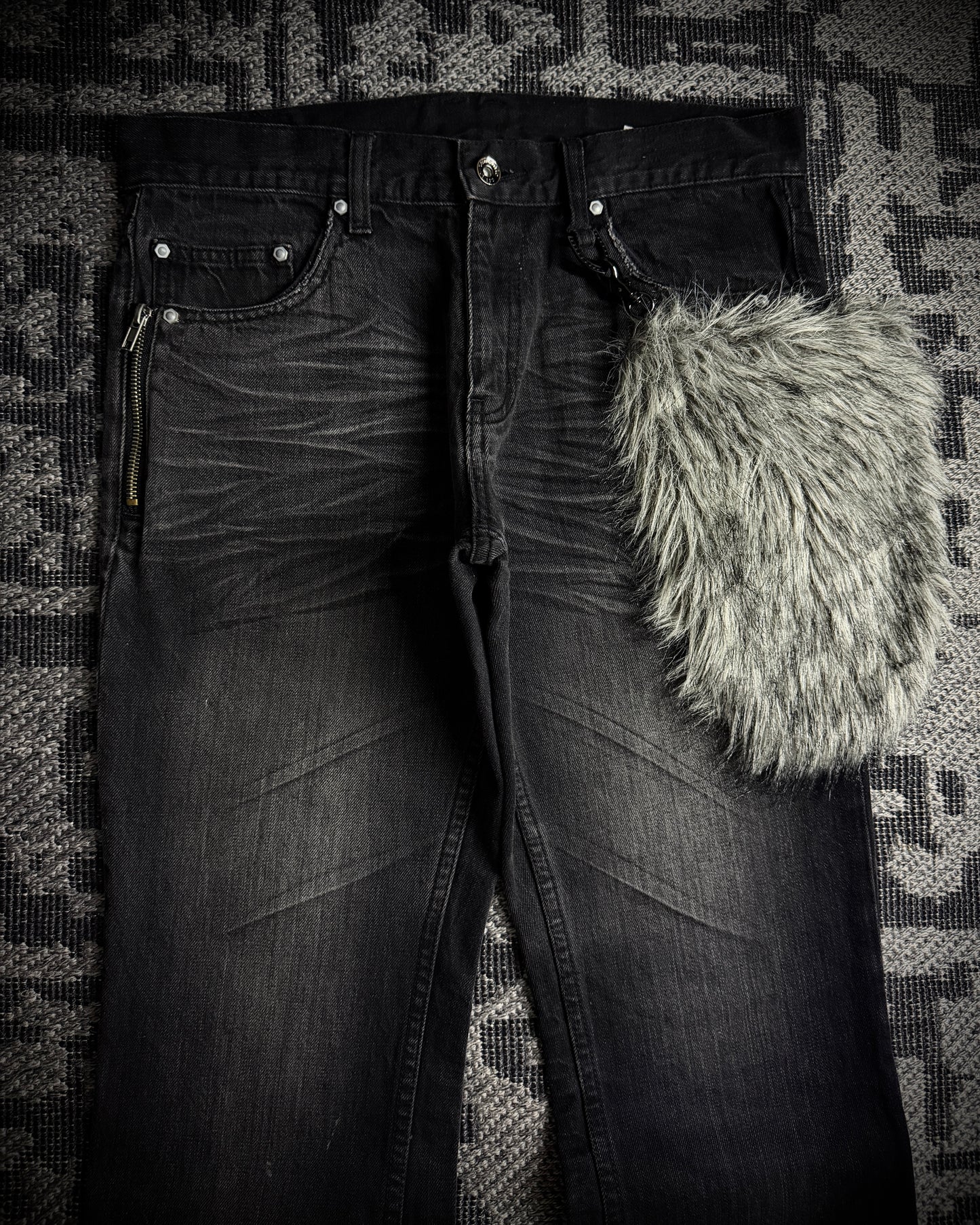 Semantic Design Detachable Fur Pouch Bootcut Denim