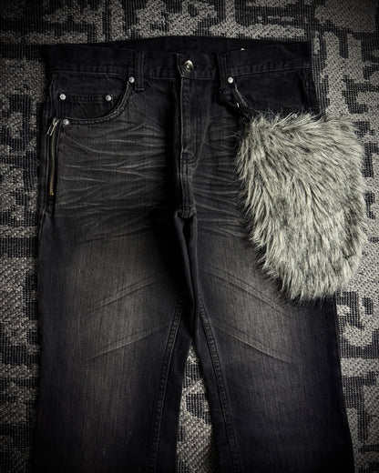 Semantic Design Detachable Fur Pouch Bootcut Denim