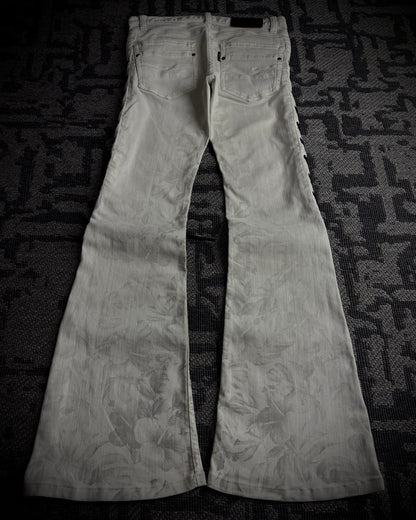 Tornado Mart Thigh Lace-Up Floral Flared Jeans