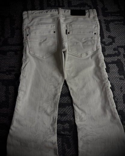 Tornado Mart Thigh Lace-Up Floral Flared Jeans