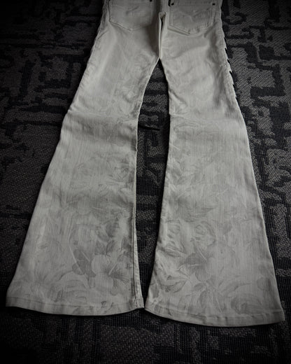 Tornado Mart Thigh Lace-Up Floral Flared Jeans