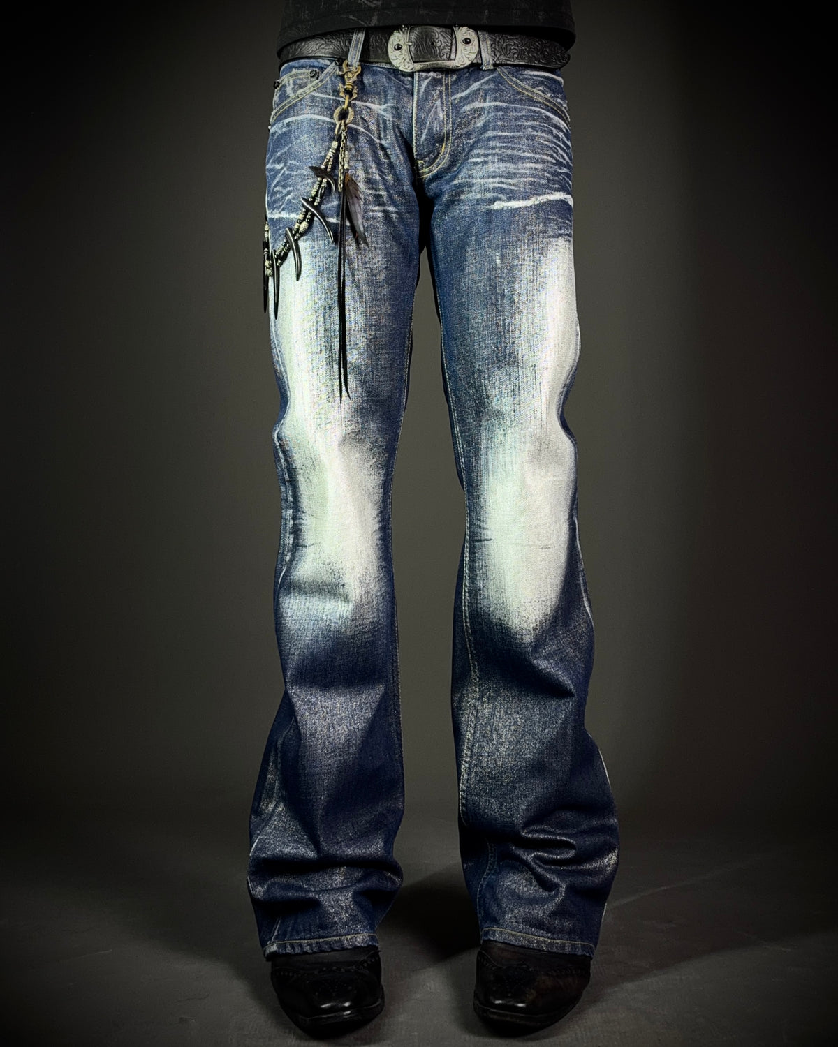 Midas Coated Whiskered Flare Jeans
