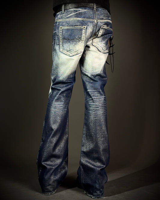Midas Coated Whiskered Flare Jeans