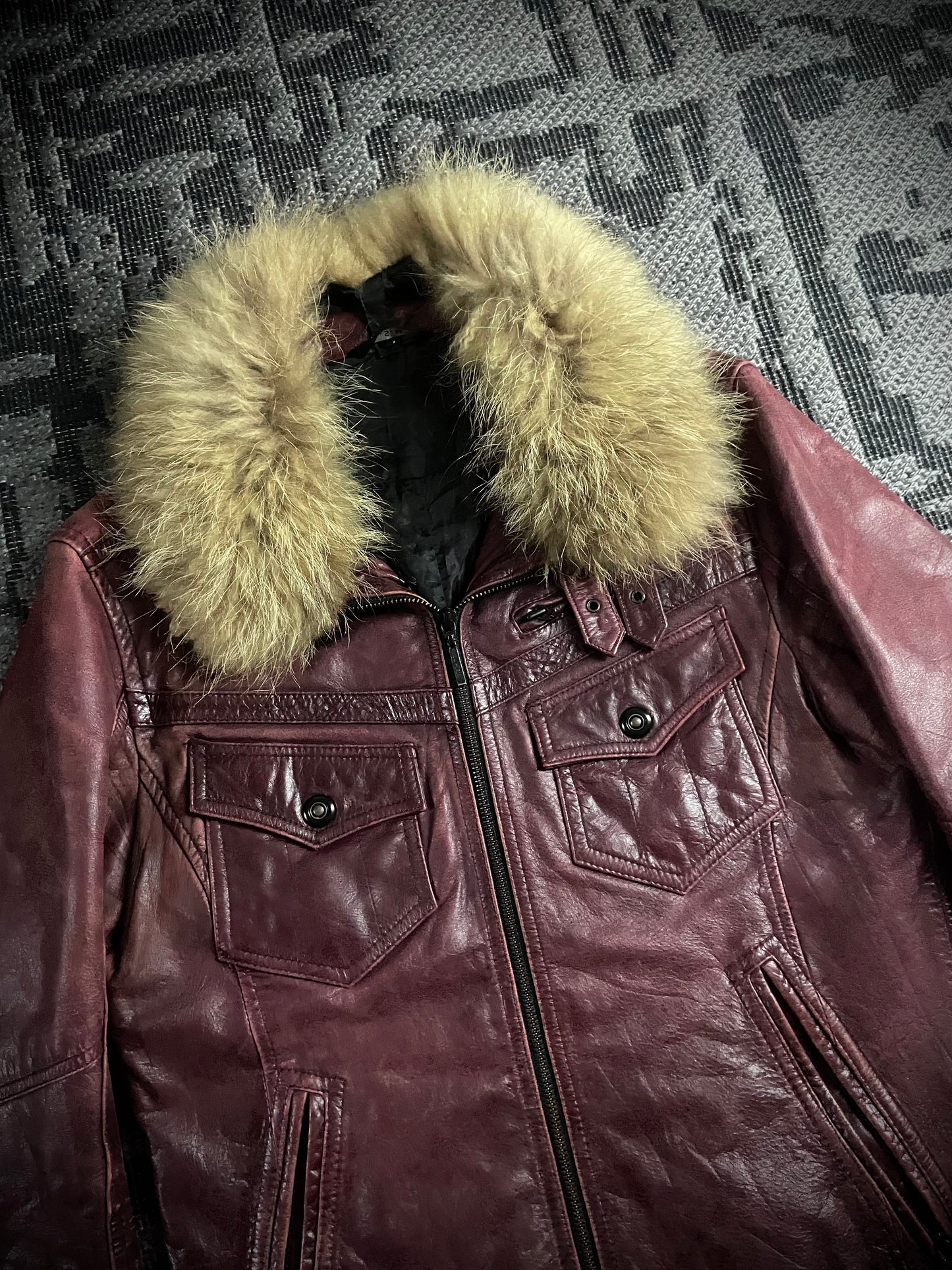A.S.M Buffalo Leather Raccoon Fur Jacket