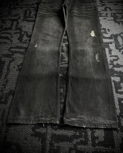 Semantic Design Snakeskin Black Whiskered Smoke Gray Flared Jeans