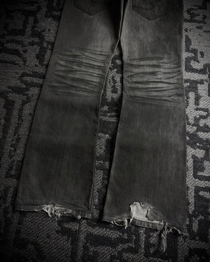 Semantic Design Snakeskin Black Whiskered Smoke Gray Flared Jeans