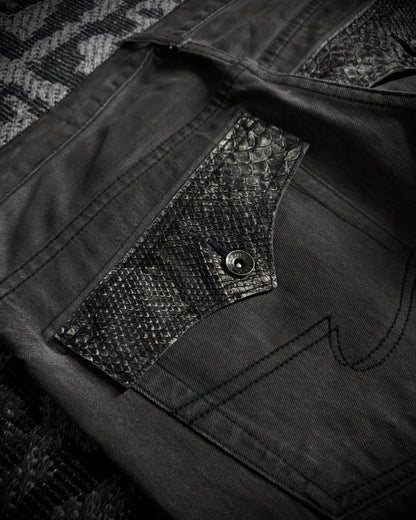 Semantic Design Snakeskin Black Whiskered Smoke Gray Flared Jeans