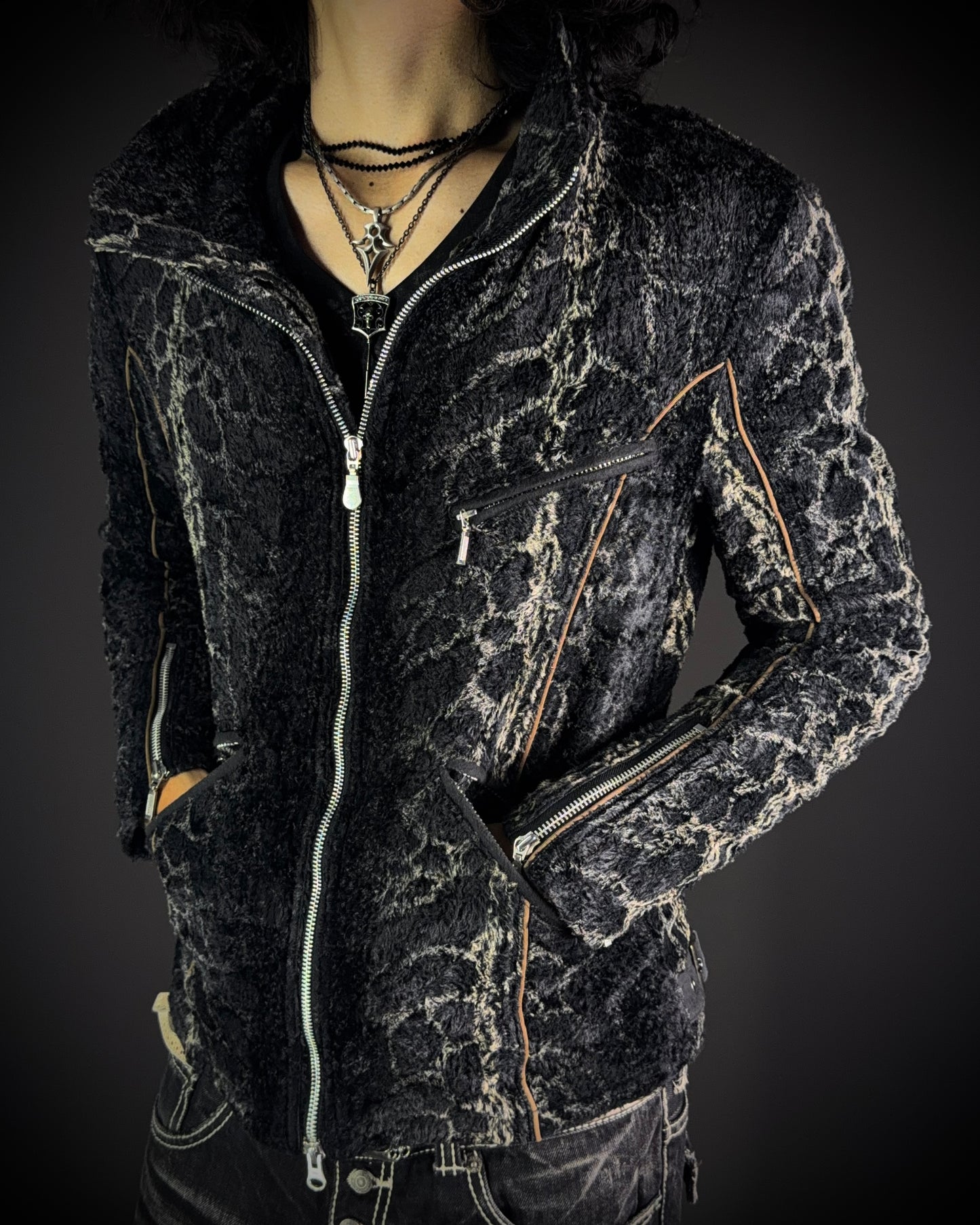 Tornado Mart Python Pattern Short Pile Jacket