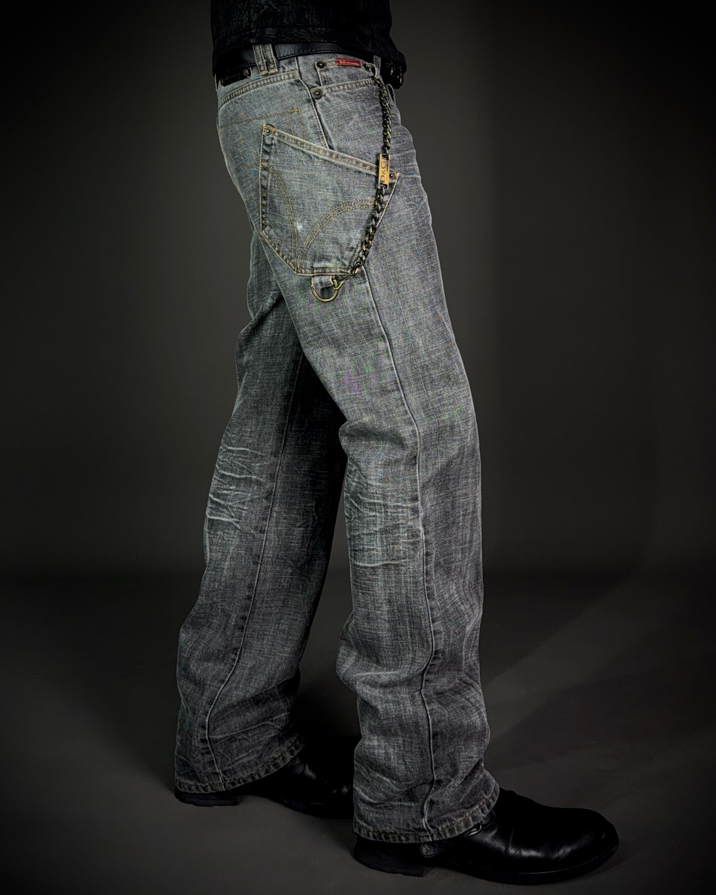 Dolce & Gabbana AW2003 Chain Detail Wide Straight Jeans