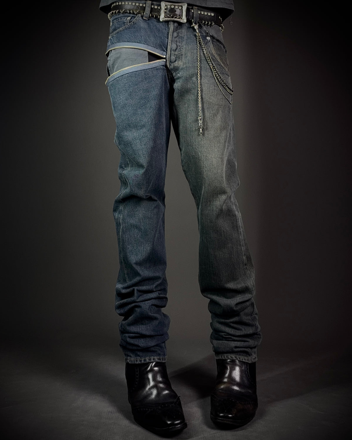 TALKING ABOUT THE ABSTRACTION Two Tone Zip Jeans