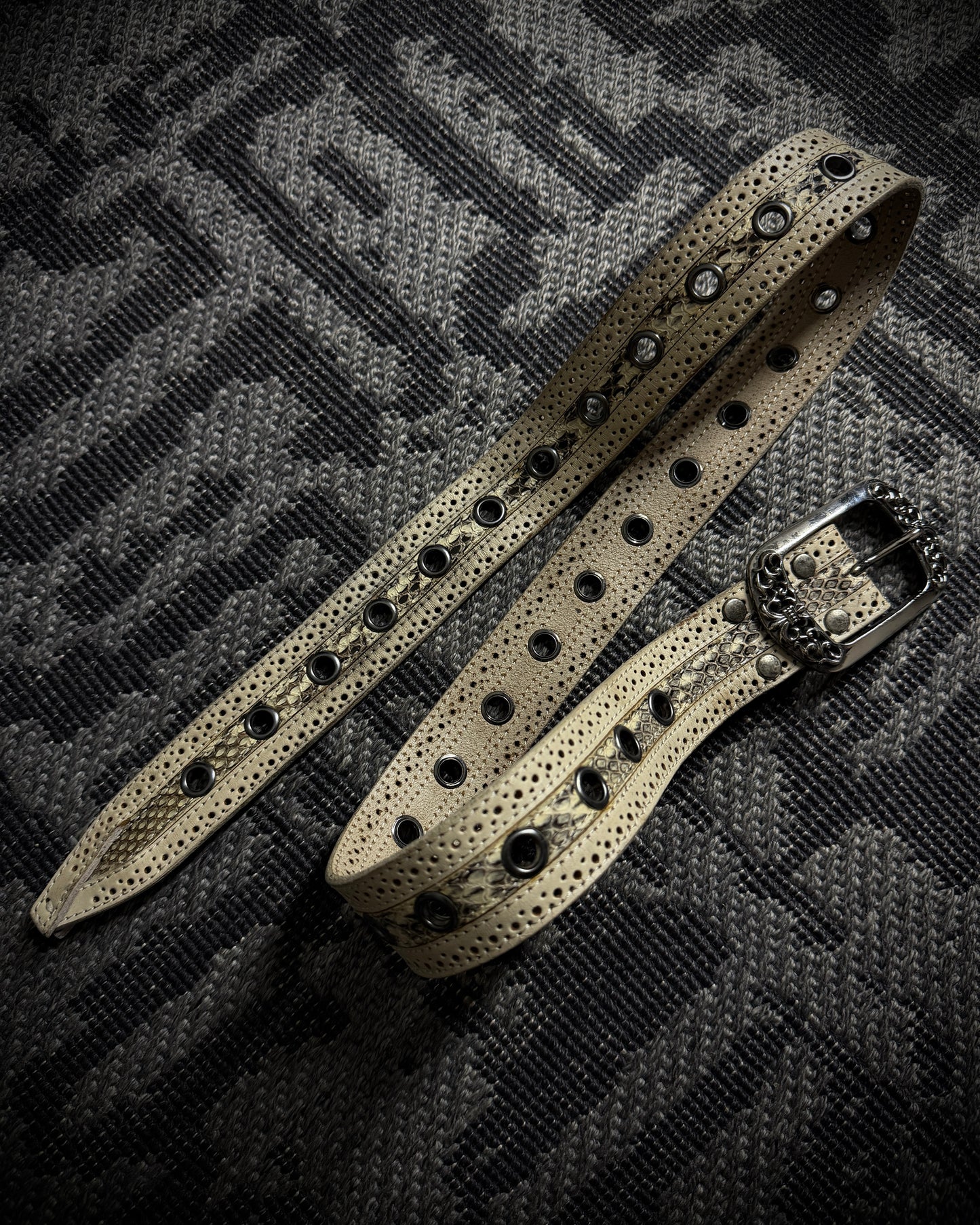 Tornado Mart Python Leather Grommet Belt