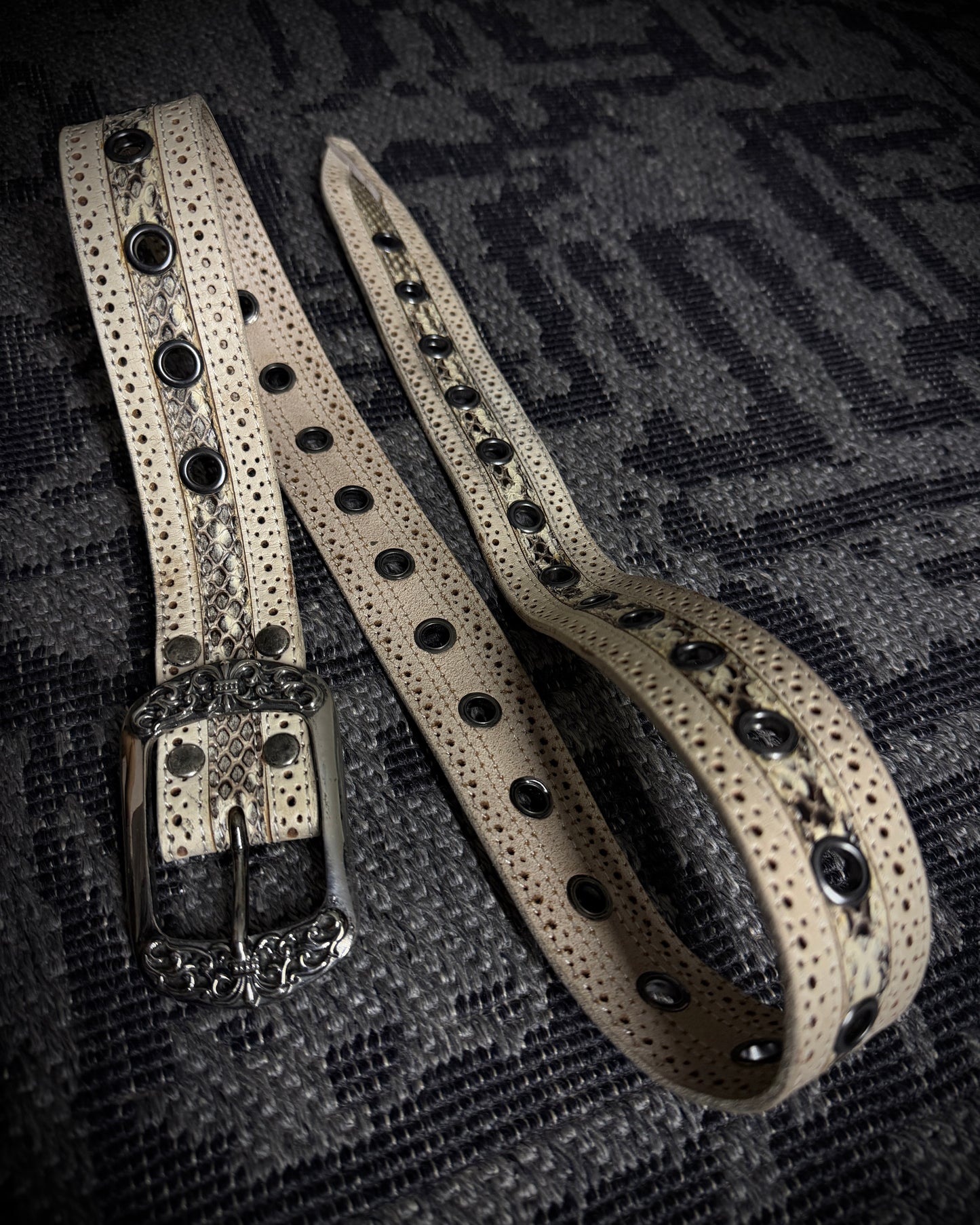 Tornado Mart Python Leather Grommet Belt