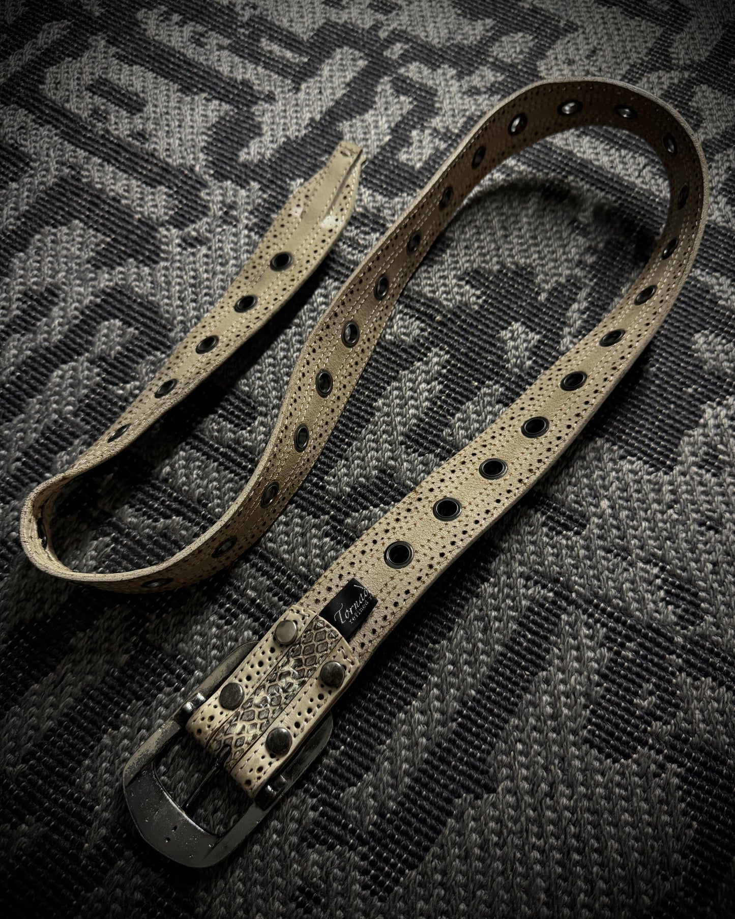 Tornado Mart Python Leather Grommet Belt