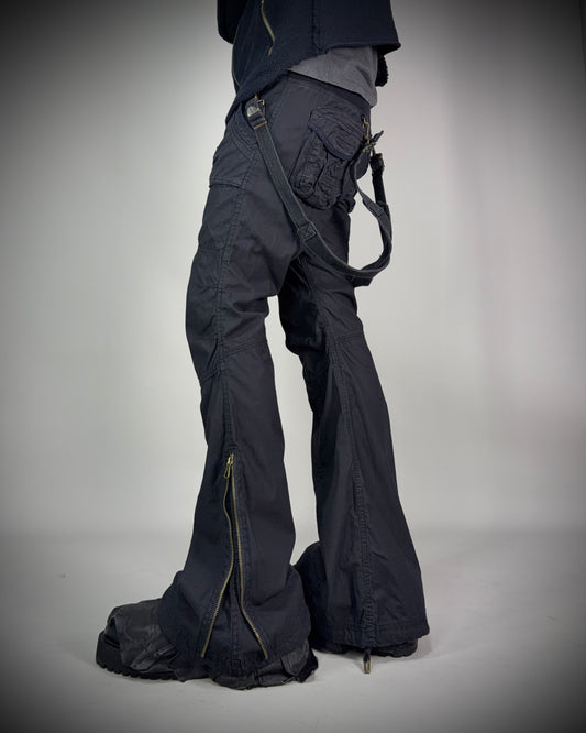GOA Suspender Cargo Flared Pants Black