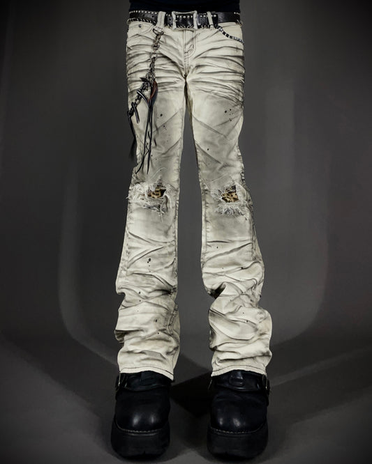 CavariA Leopard Claw Mask Flared Jeans