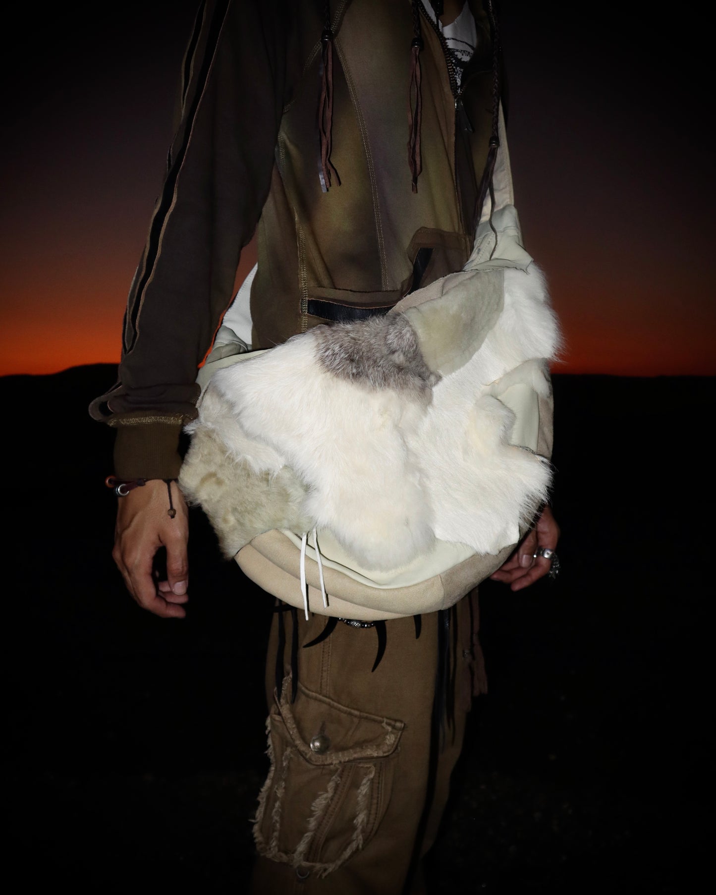 Rebirth To Tabula Rasa Multi-Fur Panel Leather Shoulder Bag