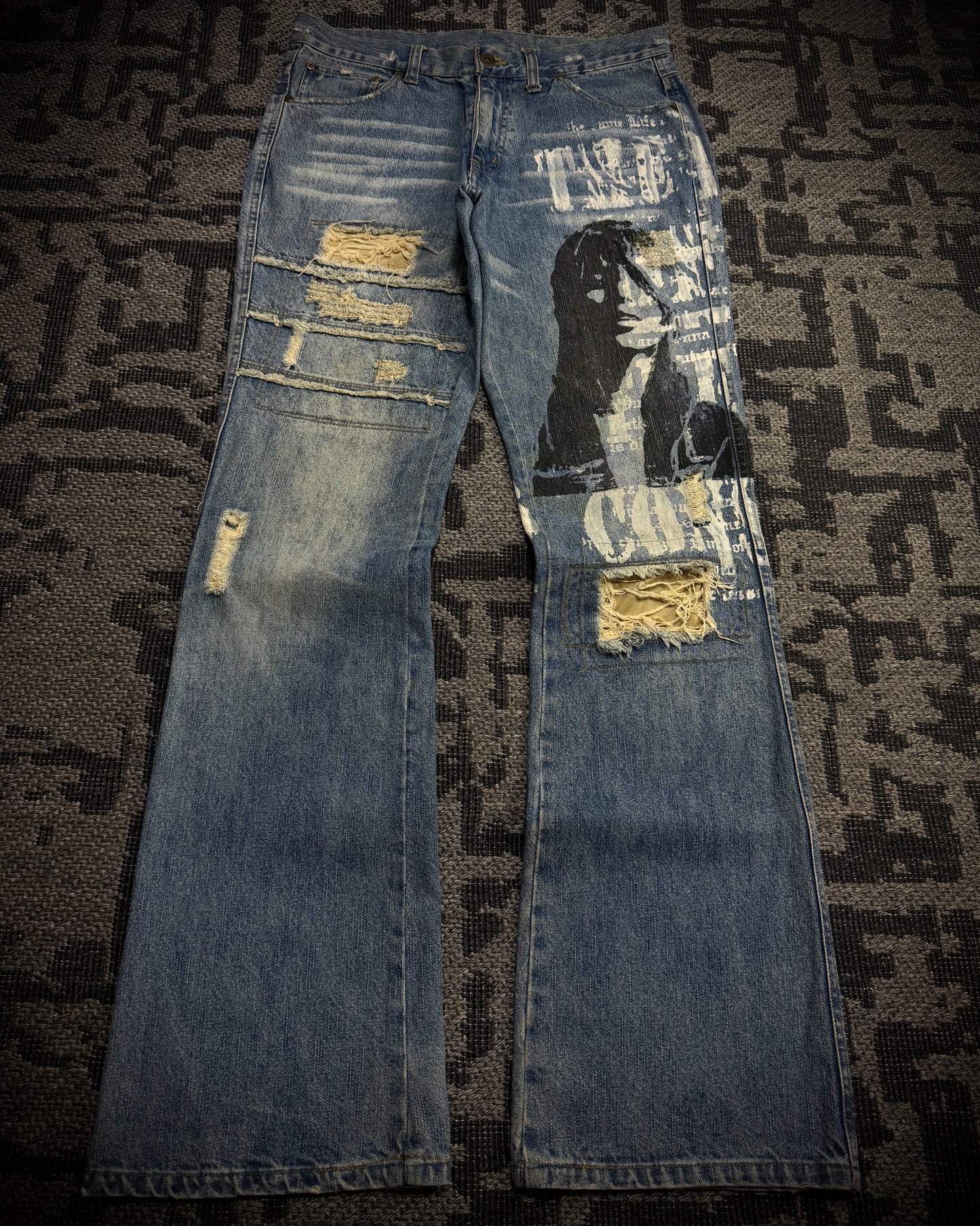 In The Attic Distressed Graphic Bootcut Jeans