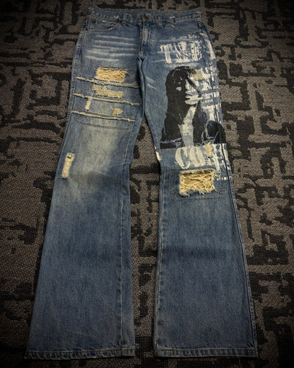In The Attic Distressed Graphic Bootcut Jeans