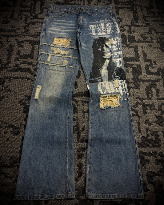 In The Attic Distressed Graphic Bootcut Jeans